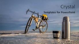  Presentation with hot tea - PPT theme featuring thermos-bottle-and-cup background and a seafoam green colored foreground