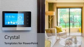  Presentation with smart home automation engineering - PPT layouts featuring thermostats - smart screen with smart home background and a  colored foreground