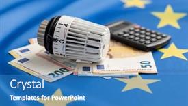  Presentation with energy crisis - Presentation design with thermostatic-valve-and-euro-paper background and a teal colored foreground