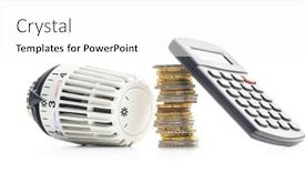  Presentation with calculator - Presentation design enhanced with thermostatic-valve-head-coins background and a white colored foreground