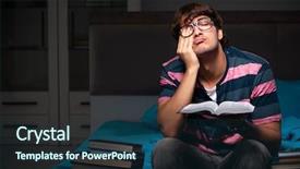  Presentation with test exam student - Amazing theme having thesis - young handsome student preparing backdrop and a ocean colored foreground