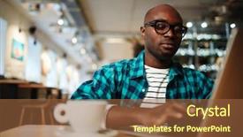  Presentation with busy - Colorful presentation enhanced with thesis management - busy young man with laptop backdrop and a  colored foreground