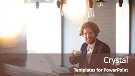  Presentation with thesis - Audience pleasing theme consisting of thesis management - cheerful businessman with cup backdrop and a tawny brown colored foreground