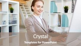  Presentation with data analysis - Colorful slides enhanced with thesis management - cheerful young businesswoman computing backdrop and a gray colored foreground