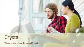  Presentation with data - PPT layouts enhanced with thesis management - modern students discussing data background and a cream colored foreground