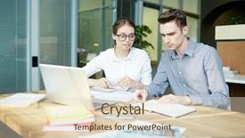  Presentation with managers - Colorful slides enhanced with thesis management - office managers working together backdrop and a  colored foreground