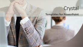  Presentation with stock broker - Cool new presentation design with thesis management - pensive stock broker concentrating backdrop and a light gray colored foreground