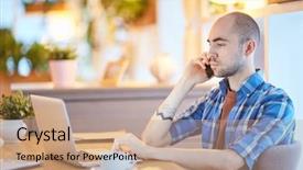  Presentation with front office - Amazing PPT layouts having thesis management - serious young man sitting backdrop and a coral colored foreground