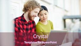  Presentation with college students and laptop - PPT layouts enhanced with thesis management - two modern students with laptop background and a violet colored foreground