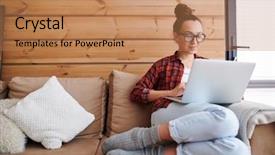  Presentation with thesis - Presentation design enhanced with thesis management - young casual female freelancer sitting background and a coral colored foreground