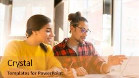  Presentation with logistics business plan - Audience pleasing slide deck consisting of thesis management - young employee making presentation backdrop and a gold colored foreground