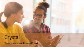  Presentation with holding hands old young - PPT theme having thesis management - young man holding touchpad background and a red colored foreground