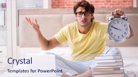  Presentation with bed - Slides enhanced with thesis management - young student studying in bed background and a  colored foreground