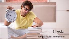  Presentation with bed - Beautiful presentation theme featuring thesis management - young student studying in bed backdrop and a soft green colored foreground