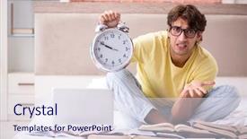  Presentation with bed - Slide deck consisting of thesis management - young student studying in bed background and a sky blue colored foreground