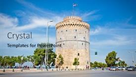  Presentation with museum exhibition - Audience pleasing presentation design consisting of thessaloniki-greece-may-27-2014 backdrop and a light blue colored foreground