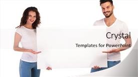  Presentation with blank backgroud - Presentation having they are holding on white background and a sky blue colored foreground