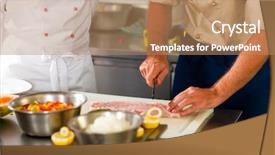  Presentation with hotel kitchen - PPT theme with they are preparing an fish background and a coral colored foreground