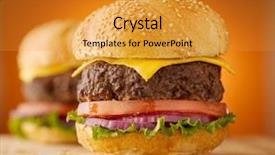  Presentation with sesame seed - Colorful presentation theme enhanced with thick cheeseburgers with sesame seed bun backdrop and a gold colored foreground