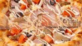  Presentation with mushrooms - PPT layouts with thick-crust-pizza-with-ham background and a coral colored foreground