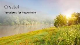  Presentation with nature river - Beautiful slide deck featuring thick-fog-covered-the-dniester backdrop and a light blue colored foreground