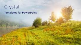  Presentation with nature river - Colorful theme enhanced with thick-fog-covered-the-dniester backdrop and a sky blue colored foreground