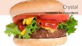  Presentation with hamburger - PPT theme enhanced with thick-fresh-and-juicy-hamburger background and a coral colored foreground