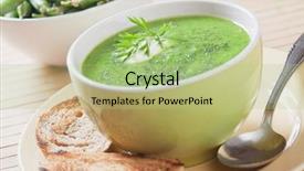  Presentation with soup - Slide deck with thick green pea vegetable soup background and a mint green colored foreground