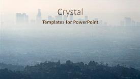  Presentation with downtown los angeles - Presentation featuring thick layer of smog and haze from nearby brush fire obscuring the view of downtown los angeles buildings in southern california shot from hilltop in popular griffith park background and a cream colored foreground