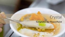  Presentation with market food - PPT theme having thick-rice-noodles-ding-bian background and a coral colored foreground