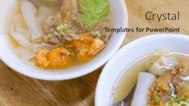  Presentation with food market - PPT theme consisting of thick-rice-noodles-ding-bian background and a coral colored foreground