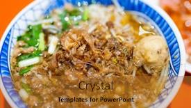  Presentation with noodles - PPT layouts consisting of thick-rice-noodles-taitung background and a gold colored foreground