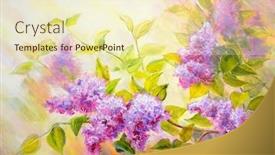  Presentation with lilac bush - Colorful PPT theme enhanced with thickets-of-lilac-bush backdrop and a soft green colored foreground