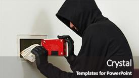  Presentation with safe - Slide deck featuring thief burglar stealing euro money during home safe codebreaking background and a dark gray colored foreground