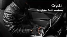  Presentation with car security system - Slide set consisting of thief hacking car security system background and a black colored foreground