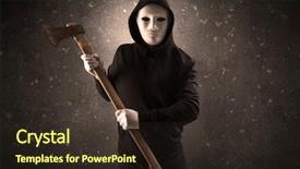  Presentation with chainsaw - Slides consisting of thief hunter - masked armed villain in empty background and a wine colored foreground