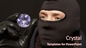  Presentation with diamond - PPT theme featuring thief man in black mask with a big diamond focus on thief background and a wine colored foreground
