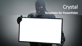  Presentation with monitor computer - PPT theme enhanced with robo - thief stealing computer monitor background and a gray colored foreground