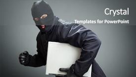  Presentation with computer hacking - Colorful presentation theme enhanced with thief stealing laptop computer concept for hacker hacking security or insurance backdrop and a gray colored foreground