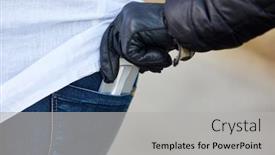  Presentation with phone - PPT layouts having thief-steals-mobile-phone-pickpocketing background and a light gray colored foreground