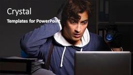  Presentation with personal data - Audience pleasing theme consisting of thief-trying-to-steal-personal backdrop and a dark gray colored foreground