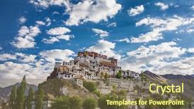  Presentation with ladakh - Beautiful PPT theme featuring thiksey buddhist monastery in ladakh backdrop and a tawny brown colored foreground