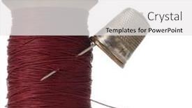  Presentation with needle - Slides featuring dedal - thimble spool of thread background and a white colored foreground