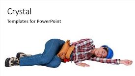  Presentation with job - Presentation design consisting of thin air - tradeswoman sleeping on the job background and a  colored foreground