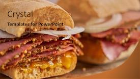  Presentation with cut - PPT theme featuring thin-cut-pastrami-sandwhich background and a gold colored foreground