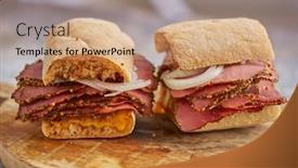  Presentation with cut - Colorful slide set enhanced with thin-cut-pastrami-sandwhich backdrop and a coral colored foreground