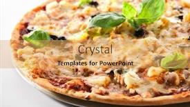  Presentation with alternative - Cool new slide set with thin-hawaiian-pizza-with-chicken backdrop and a yellow colored foreground