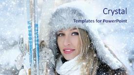  Presentation with winter ice - Colorful PPT theme enhanced with thin ice - attractive woman with ski backdrop and a sky blue colored foreground