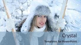  Presentation with ski - Slide deck featuring thin ice - woman with ski over winter background and a  colored foreground
