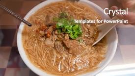  Presentation with intestine - Presentation design featuring thin noodles with pork intestine background and a tawny brown colored foreground